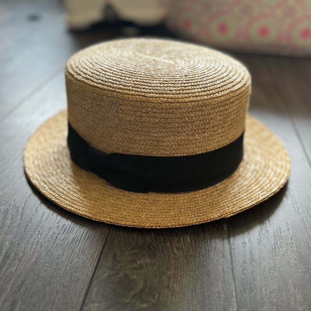 Stylish Straw Boater Hat with Black Band